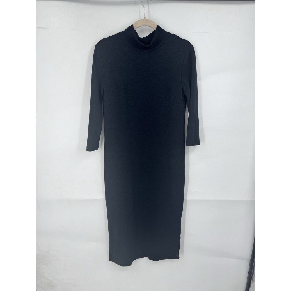 Abel The Label Mockneck Half Sleeve Knee Length Dress Women S Black Minimalist